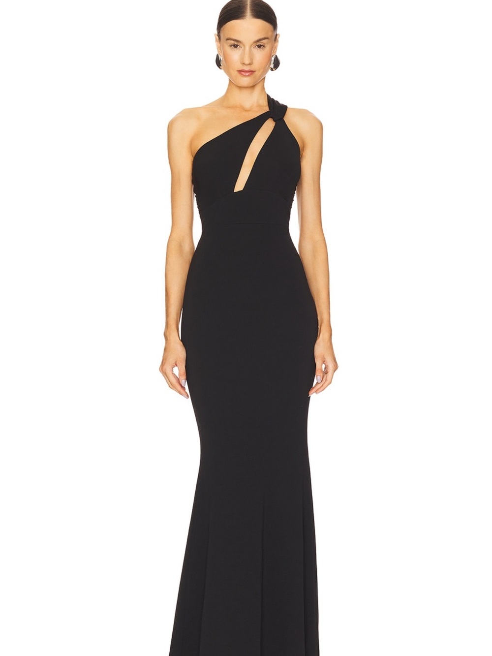 Katie May Black One-Shoulder Gown with Keyhole